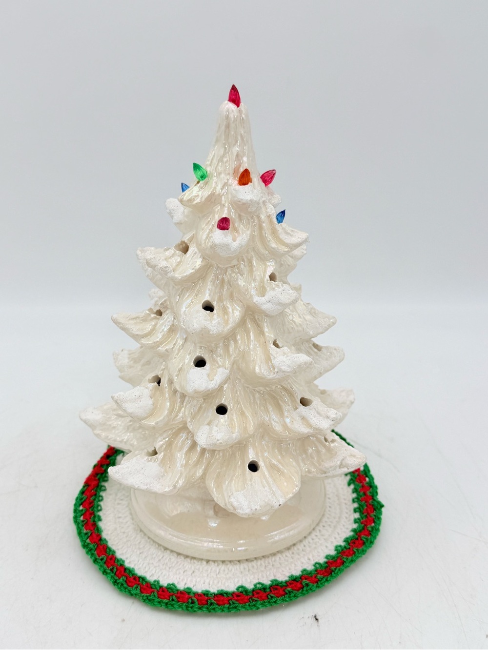 White Ceramic Christmas Tree Decoration with Multicolor Lights